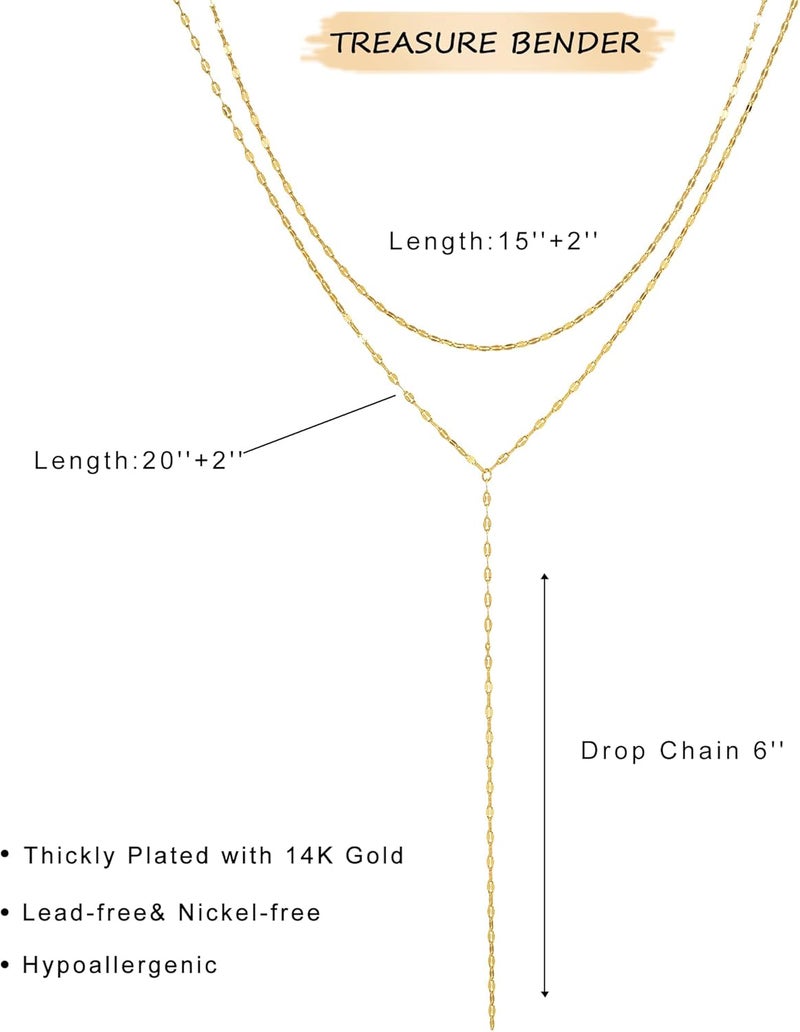 Treasure Bender Lariat Gold Necklace for Women Dainty Long 14K Gold Plated Y-Shaped Body Chain Choker Necklace Trendy Non Tarnish Pendant Simple Layered Necklaces Gold Jewelry for Women Set Gift - Image 5